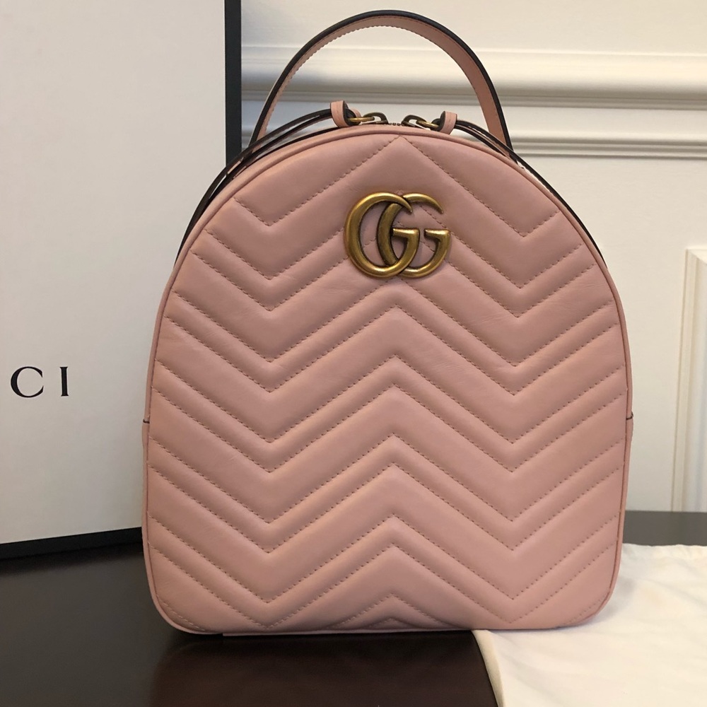 Gucci GG Marmont Leather Backpack in Pink